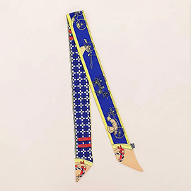 Vintage Carriage Pattern Printed Twilly Skinny Scarf