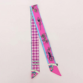 Vintage Carriage Pattern Printed Twilly Skinny Scarf