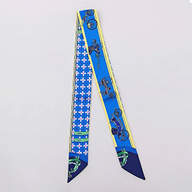 Vintage Carriage Pattern Printed Twilly Skinny Scarf