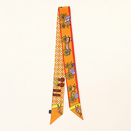 Vintage Carriage Pattern Printed Twilly Skinny Scarf