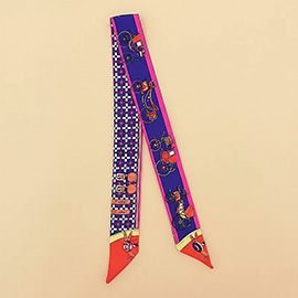Vintage Carriage Pattern Printed Twilly Skinny Scarf