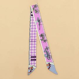 Vintage Carriage Pattern Printed Twilly Skinny Scarf