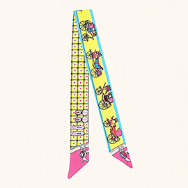 Vintage Carriage Pattern Printed Twilly Skinny Scarf