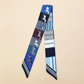 Geometric Square Horse Pattern Printed Twilly Skinny Scarf