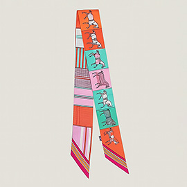 Geometric Square Horse Pattern Printed Twilly Skinny Scarf