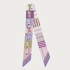 Geometric Square Horse Pattern Printed Twilly Skinny Scarf
