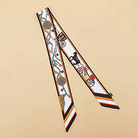 Vintage Carriage Pattern Printed Twilly Skinny Scarf