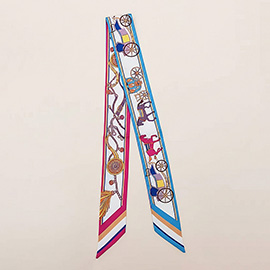 Vintage Carriage Pattern Printed Twilly Skinny Scarf