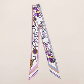 Vintage Carriage Pattern Printed Twilly Skinny Scarf