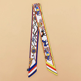 Vintage Carriage Pattern Printed Twilly Skinny Scarf