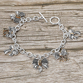 Antique Metal Bow Charm Station Toggle Bracelet