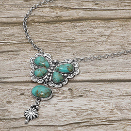 Vintage Boho Butterfly Stone Pendant Necklace