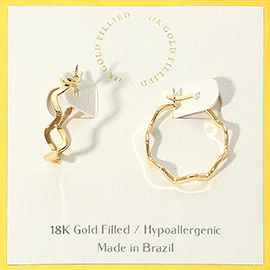 18K Gold Filled Hypoallergenic Wavy Pin Catch Hoop Earrings