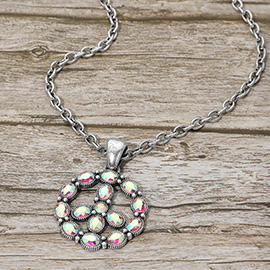 Vintage Stone Peace Symbol Pendant Necklace