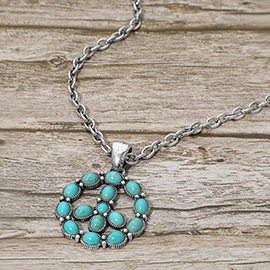 Vintage Stone Peace Symbol Pendant Necklace