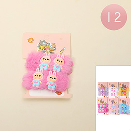 12 SET OF 2 - Fluffy Monster Bunny Twin Snap Hair Clip Set