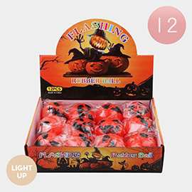 12PCS - Light Up Halloween Pumpkin Flashing Rubber Ball Toy