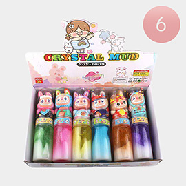 6PCS - Cute Monster Bunny Figure Top Slim Bottle Glitter Crystal Mud Toy