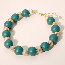 Bold Wooden Textured Metal Ball Beaded Statement Necklace