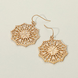 Geometric Metal Filigree Medal Dangle Earrings
