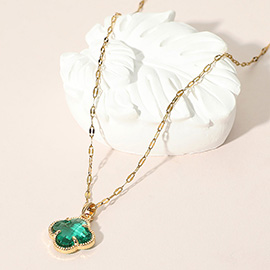 Stainless Steel Quatrefoil Stone Pendant Necklace