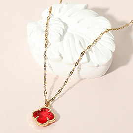Stainless Steel Quatrefoil Stone Pendant Necklace
