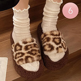 6Pairs - Cozy Leopard Print Faux Fur Indoor Floor Slippers