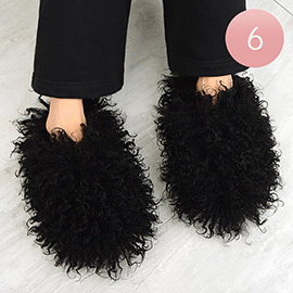 6Pairs - Fluffy Curly Fleece Faux Fur Indoor Floor Slippers