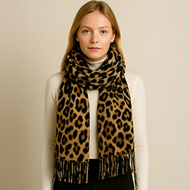 Fringe Hem Leopard Print Scarf