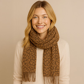 Leopard Print Fringe Scarf