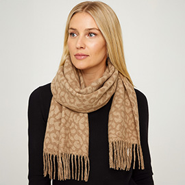 Leopard Print Fringe Scarf