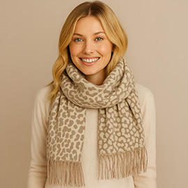 Leopard Print Fringe Scarf