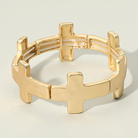 Worn Metal Cross Stretch Bracelet