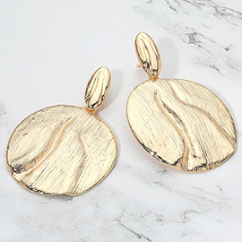 Bold Textured Metal Disc Drop Clip On Earrings