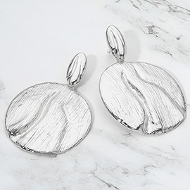 Bold Textured Metal Disc Drop Clip On Earrings