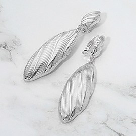 Textured Metal Marquise Drop Dangle Clip On Earrings