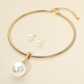 Bold Pearl Pendant Accent Statement Choker Necklace