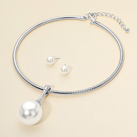 Bold Pearl Pendant Accent Statement Choker Necklace