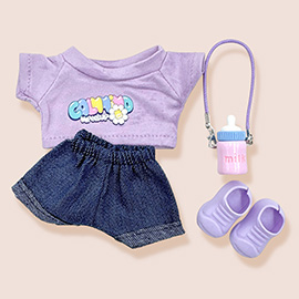 Mini Doll Cartoon Print Top Jeans Shoes Bag Outfit Set