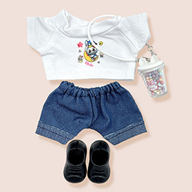 Mini Doll Cartoon Print Top Jeans Shoes Bag Outfit Set