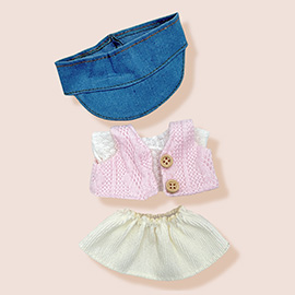 Mini Doll Knit Vest Skirt Denim Hat Outfit Set
