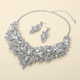Marquise Glass Stone Cluster Embellished Statement Necklace