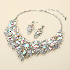 Marquise Glass Stone Cluster Embellished Statement Necklace