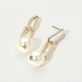 14K Gold Plated Paperclip Chain Link Pearl Tip Drop Earrings