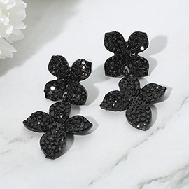 Rhinestone Paved Double Flower Link Drop Evening Earrings