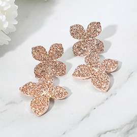Rhinestone Paved Double Flower Link Drop Evening Earrings