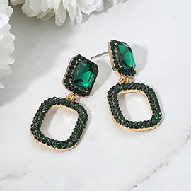 Rhinestone Paved Open Rectangle Dangle Evening Earrings