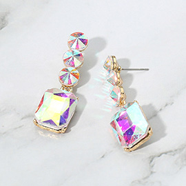 Rectangular Stone Cluster Drop Evening Earrings