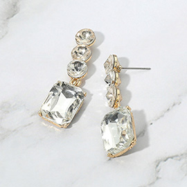 Rectangular Stone Cluster Drop Evening Earrings