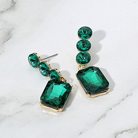 Rectangular Stone Cluster Drop Evening Earrings
